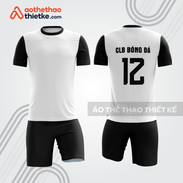 Bộ quần áo bóng đá trắng đen bdb729 mặt trước và sau