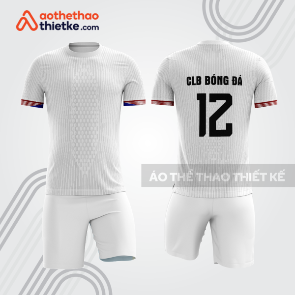 Bộ trang phục bóng đá màu trắng bdb739 mặt trước và sau