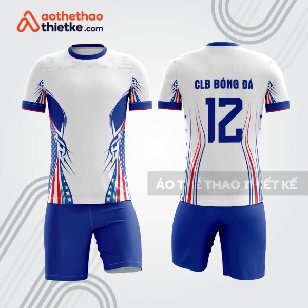 Bộ quần áo bóng đá bdb742 trắng xanh đỏ cho CLB