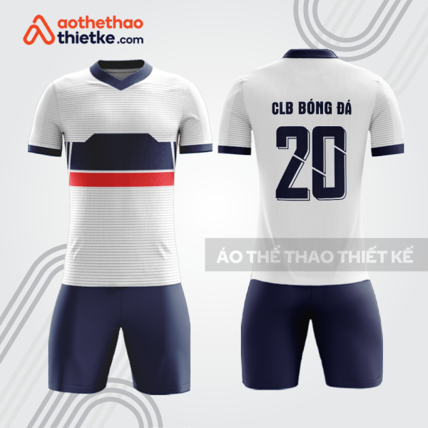 Bộ thể thao đá banh bdb912 trắng navy phối sọc đỏ