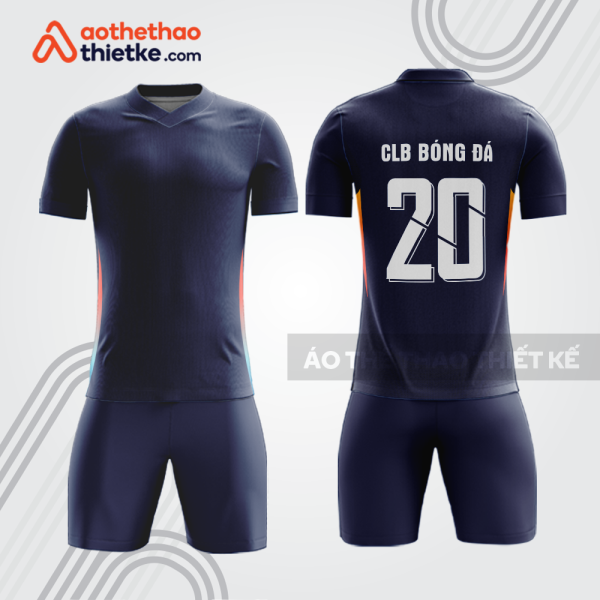 Bộ bóng đá xanh navy bdb996 cổ tim phối viền cam xanh