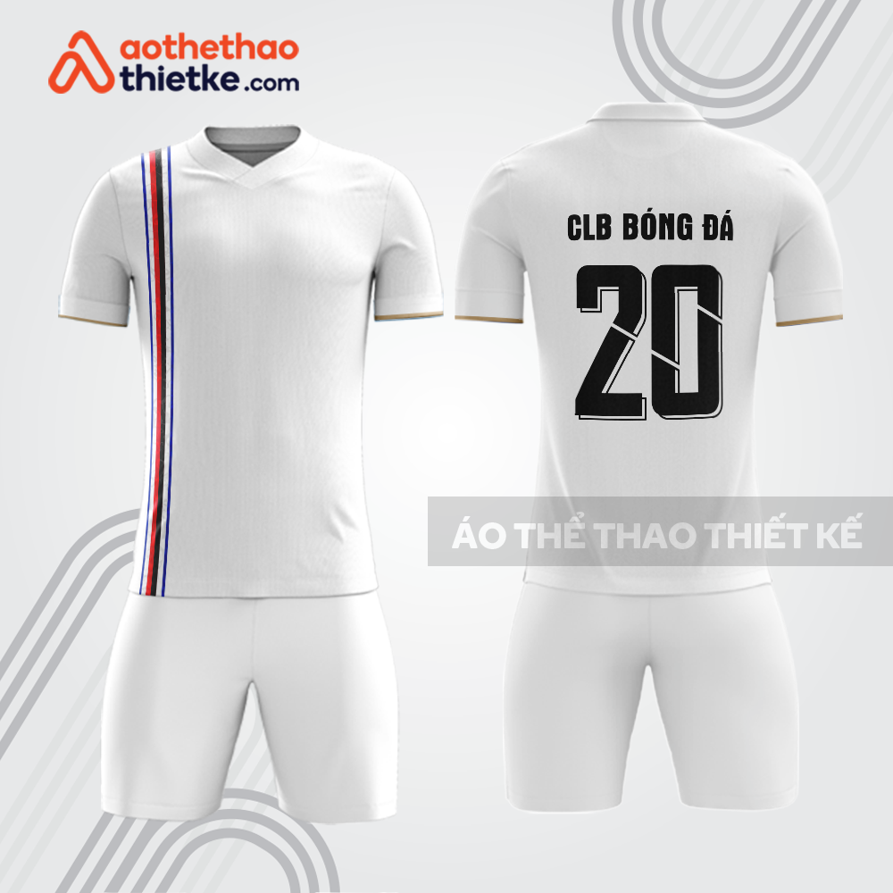 Bộ thể thao bóng đá trắng bdb999 sọc đỏ xanh